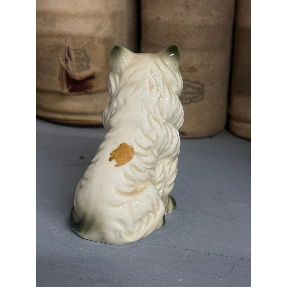 Vintage Ceramic Persian Cat Figurine White Long Hair Kitty Statue 3.5” Feline